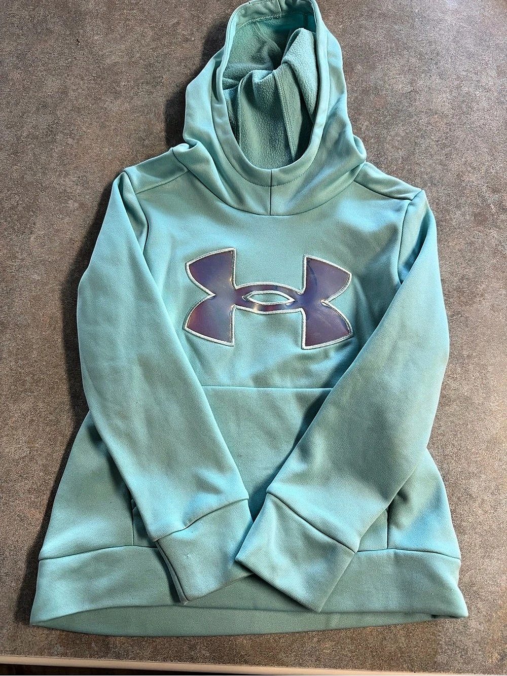 Under Armour Girls Armour Fleece Iridescent Big Logo Hoodie Blue Girls Small